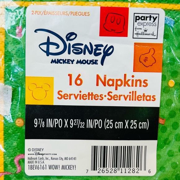 Disney Mickey Mouse Y2K Beverage Napkins Pack of 16 Green Yellow Birthday Star - Picture 4 of 9